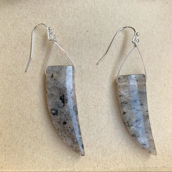 New: Artisan Genuine Labradorite Horn Earrings - Picture 1 of 5